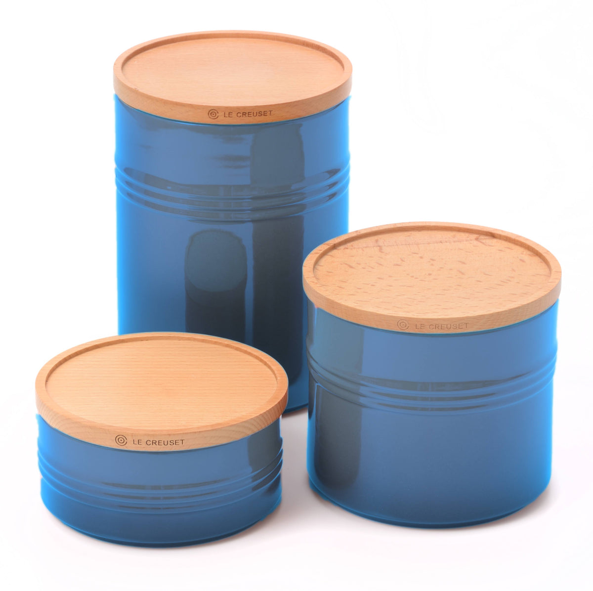 3 Piece Stoneware Canister with Wooden Lid Set N802