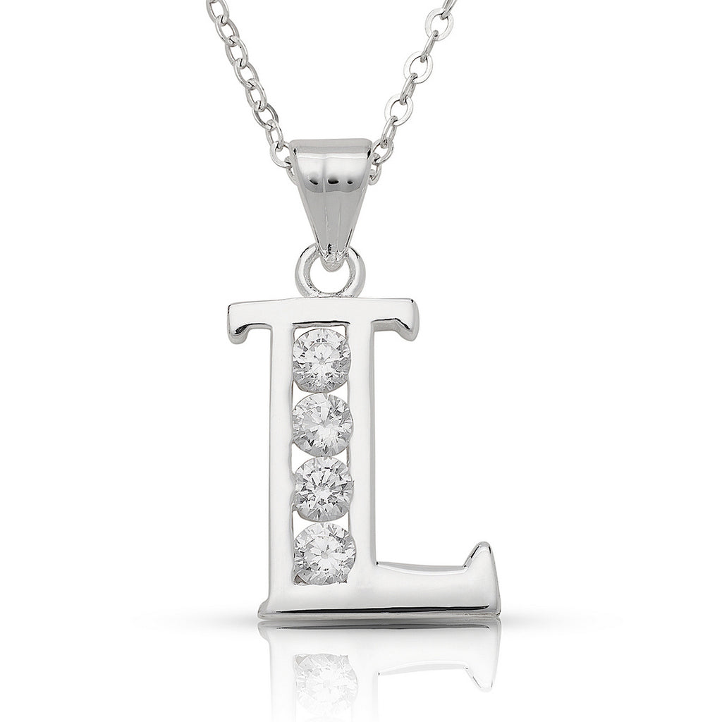 925 Sterling Silver 16 Inch CZ Cubic Zirconia Simulated Diamond Initial L Necklace C92673