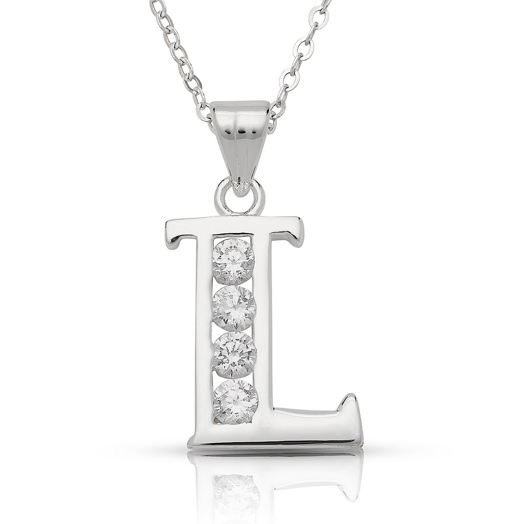 925 Sterling Silver 16 Inch CZ Cubic Zirconia Simulated Diamond Initial L Necklace C92673