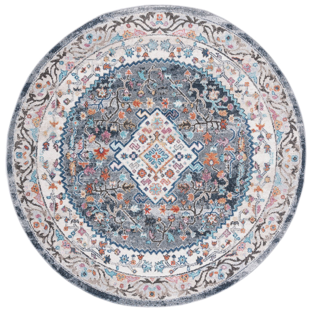 Ivory / Grey Round Rug W1282