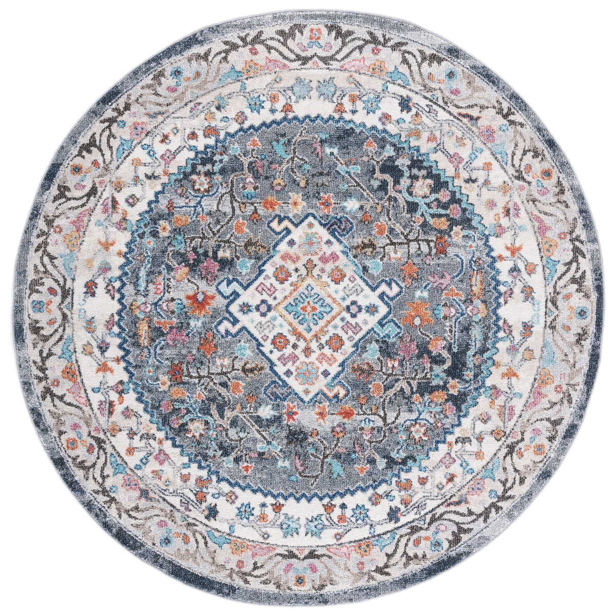Ivory / Grey Round Rug W1282