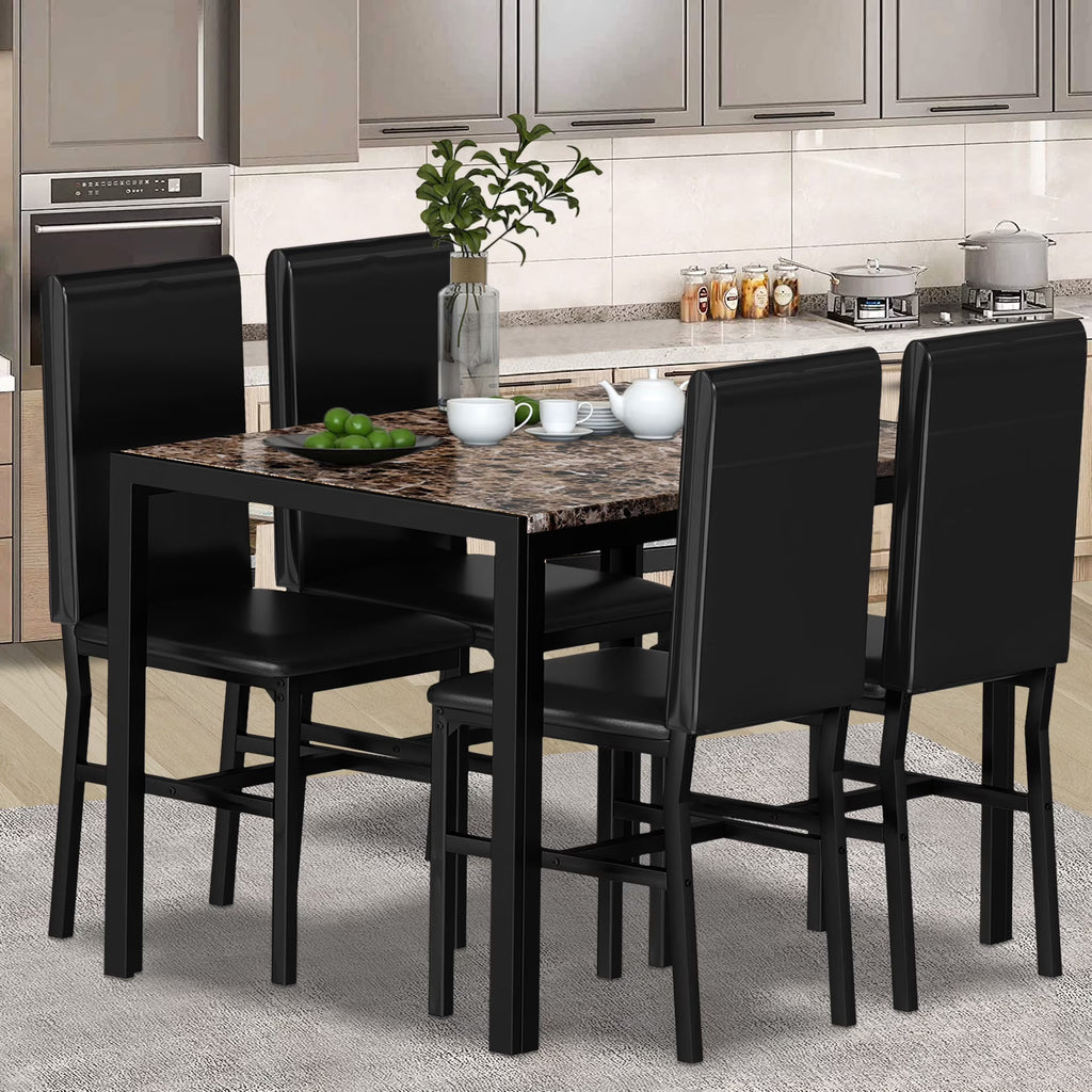 5 Piece Faux Marble Rectangular Dining Table Set with 4 Upholstered Metal Chairs W9041