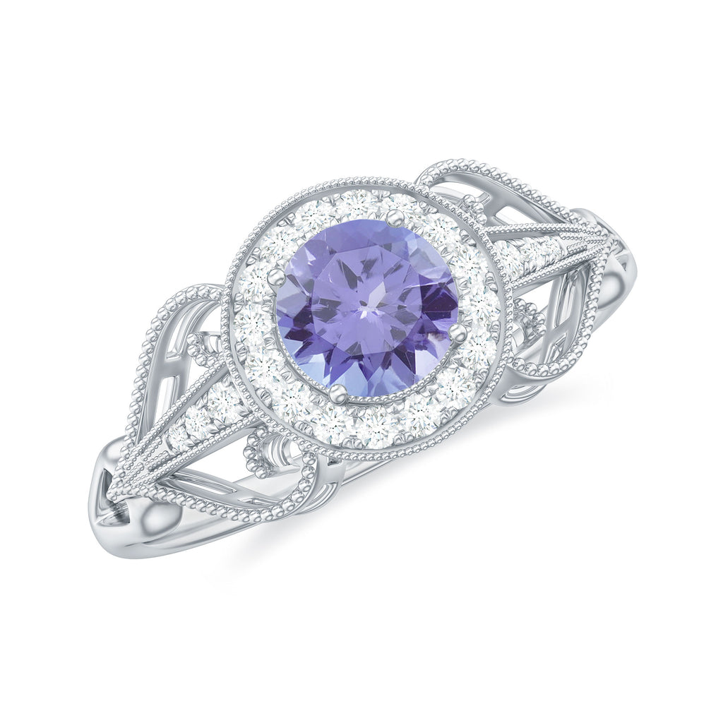 Tanzanite and Diamond Engagement Ring, 925 Sterling Silver, US 4.00 D895