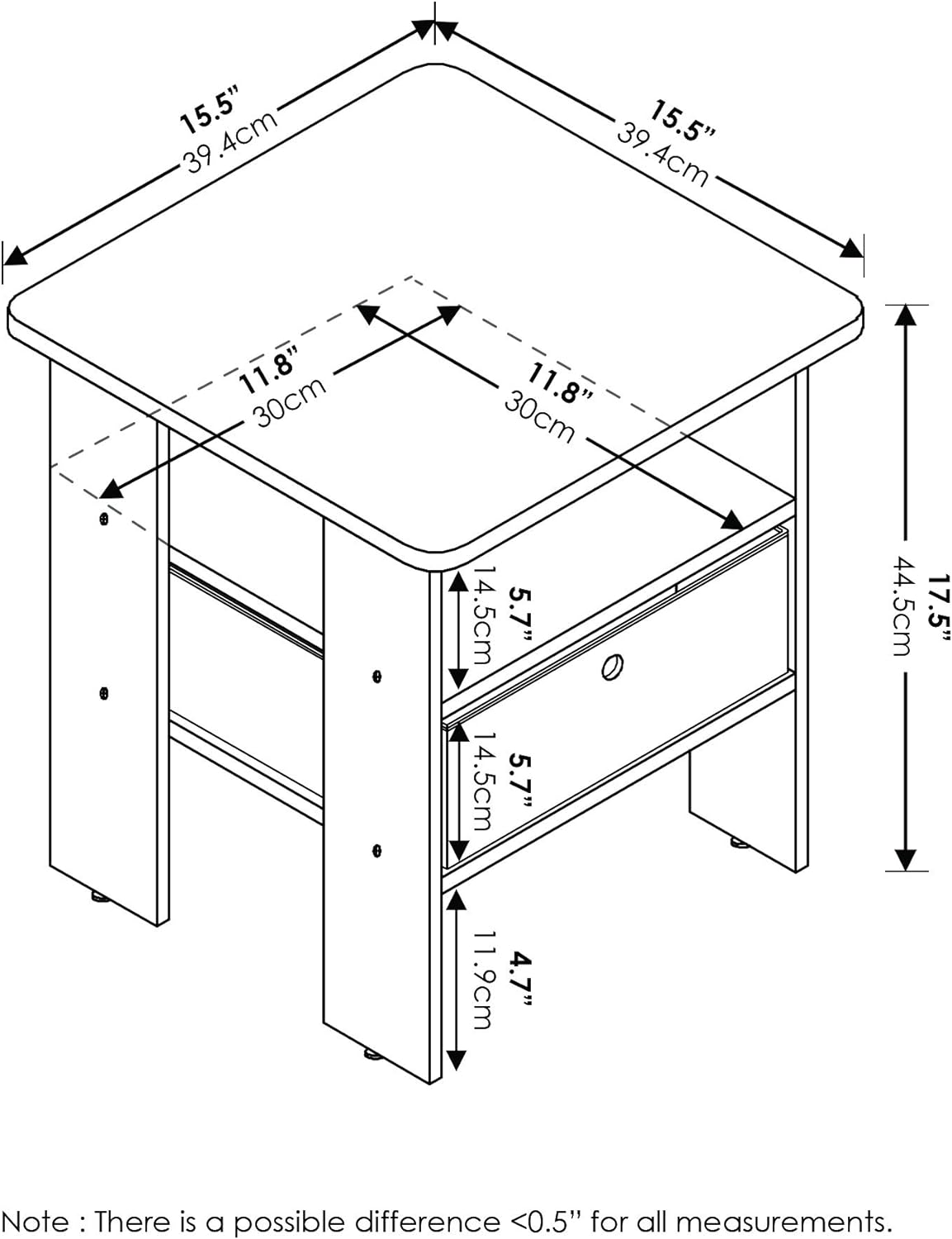 2-Pack Bin Drawer End Table Nightstand W830