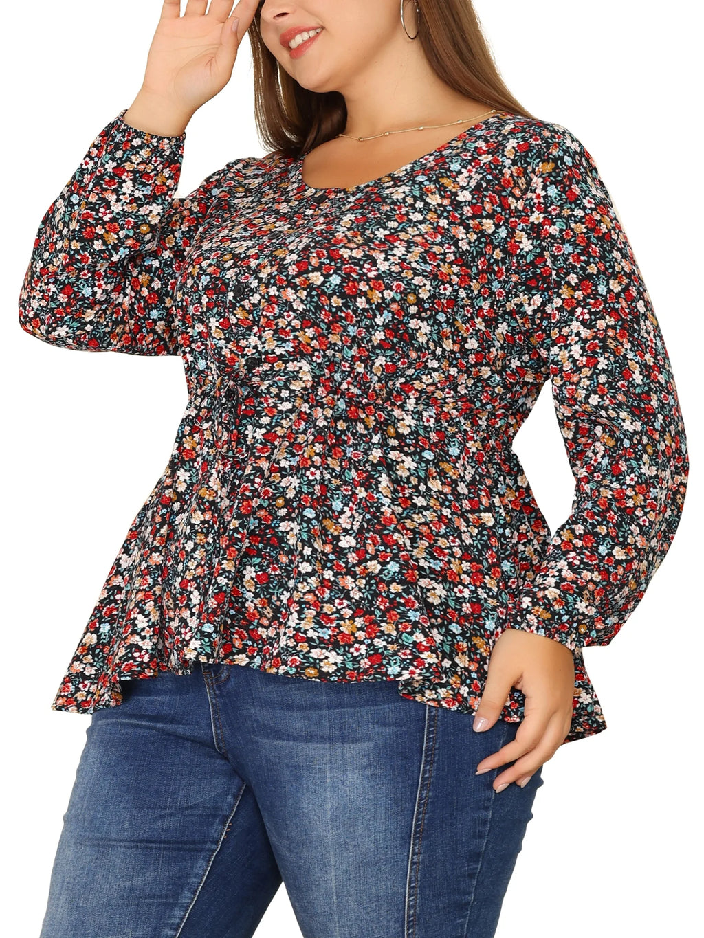 Plus Size V Neck Ruffle Flowy Tunic Blouse S68970