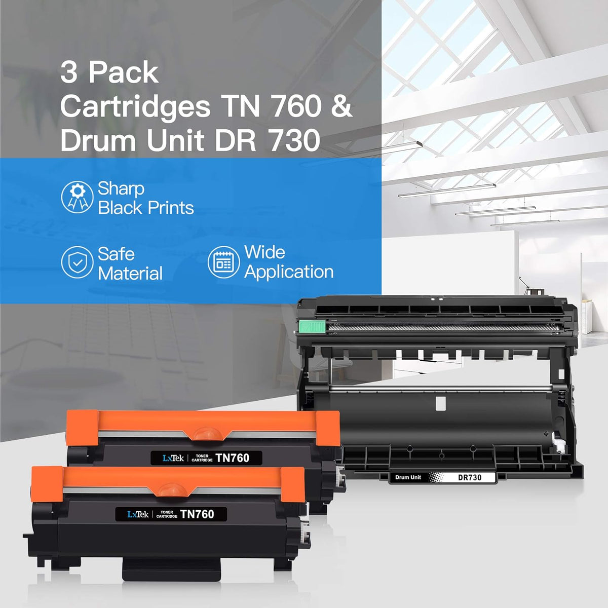 Compatible Toner Cartridge & Drum Unit Replacements for Brother Printer (2 Toner Cartridges, 1 Drum Unit, 3 Pack) N64122