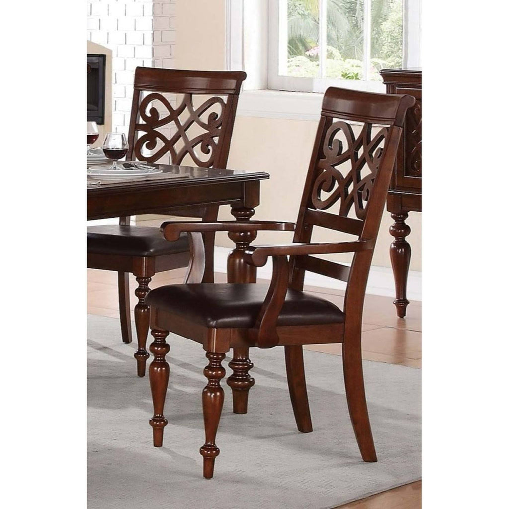 Cherry Brown Wooden Arm Chair with Leatherette Seat, Set of 2 X722567