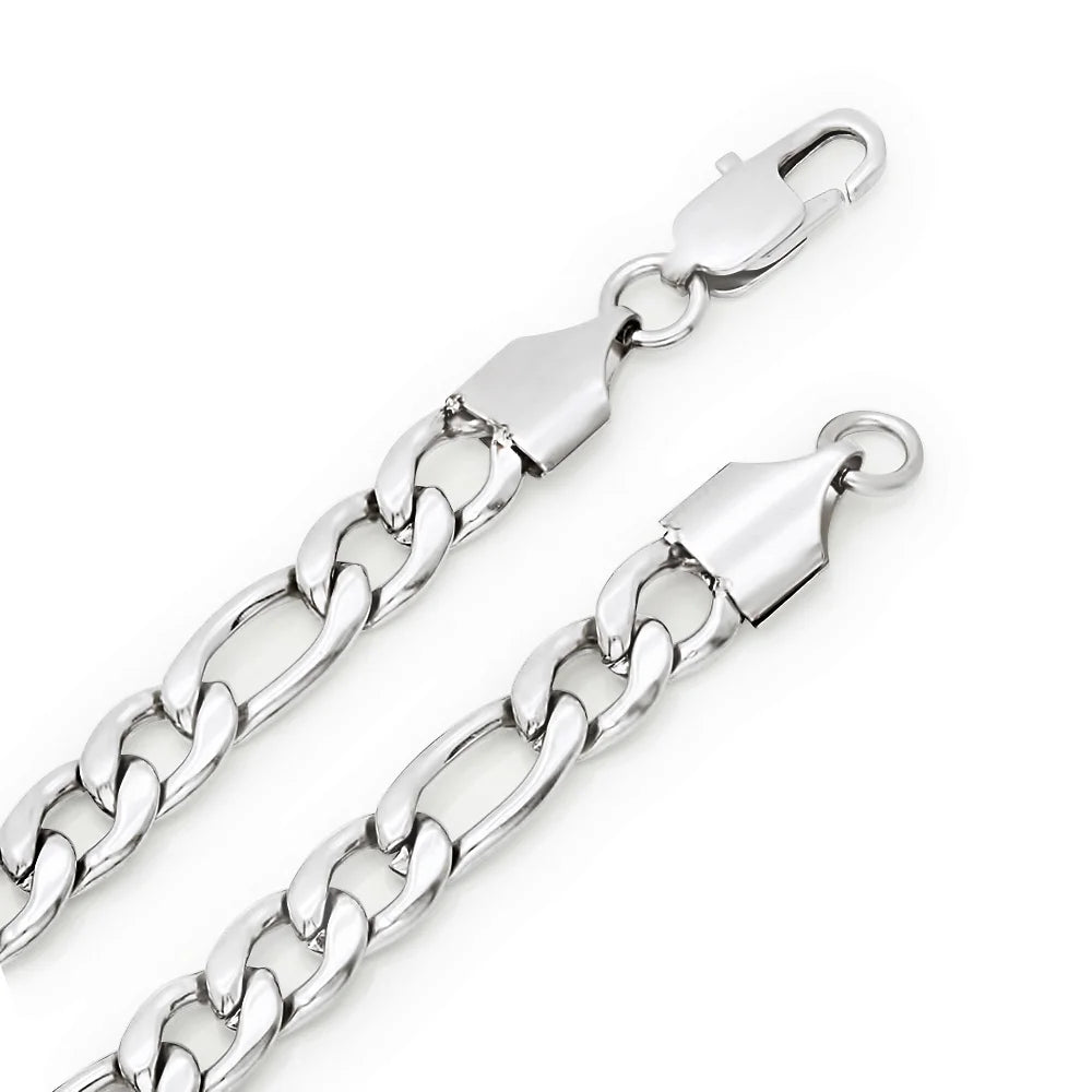 7mm High-Polished Stainless Steel Figaro Choker Chain Necklace, 20 inches X4011