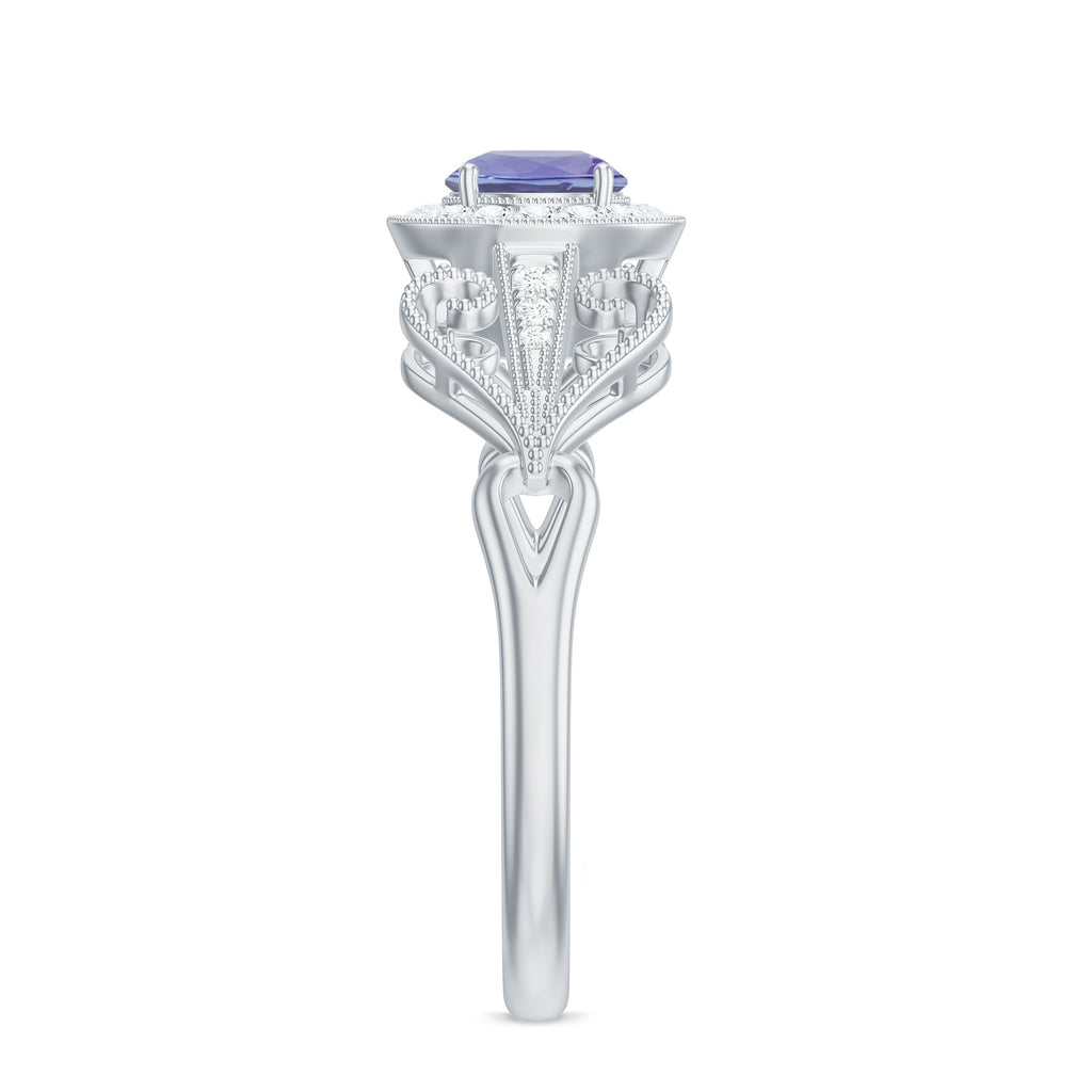 Tanzanite and Diamond Engagement Ring, 925 Sterling Silver, US 4.00 D895