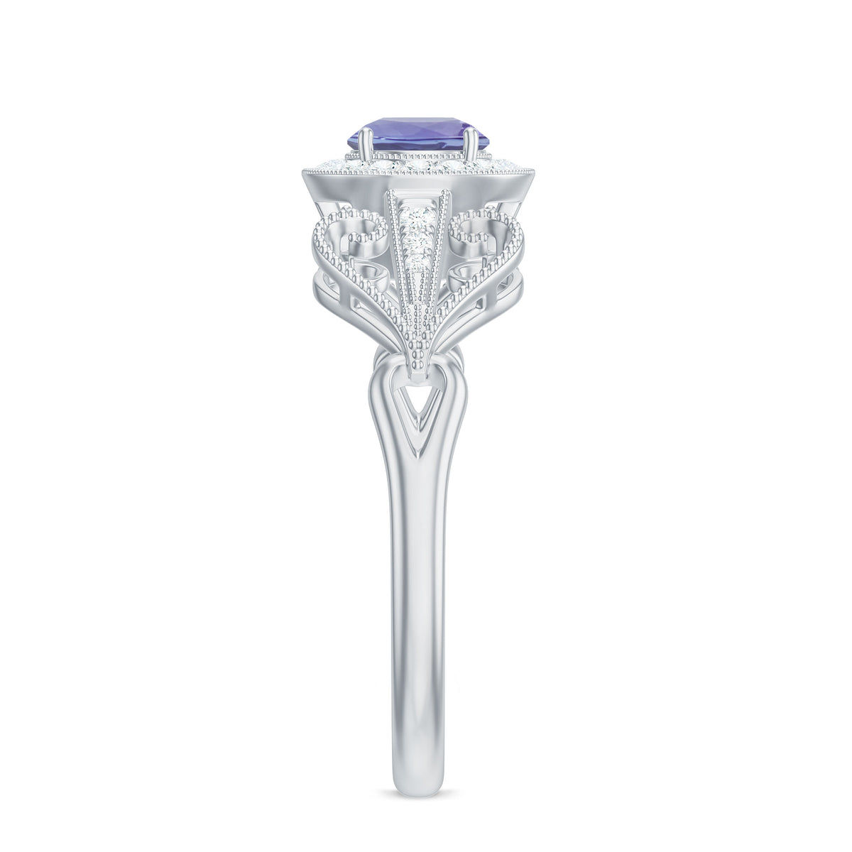 Tanzanite and Diamond Engagement Ring, 925 Sterling Silver, US 4.00 D895