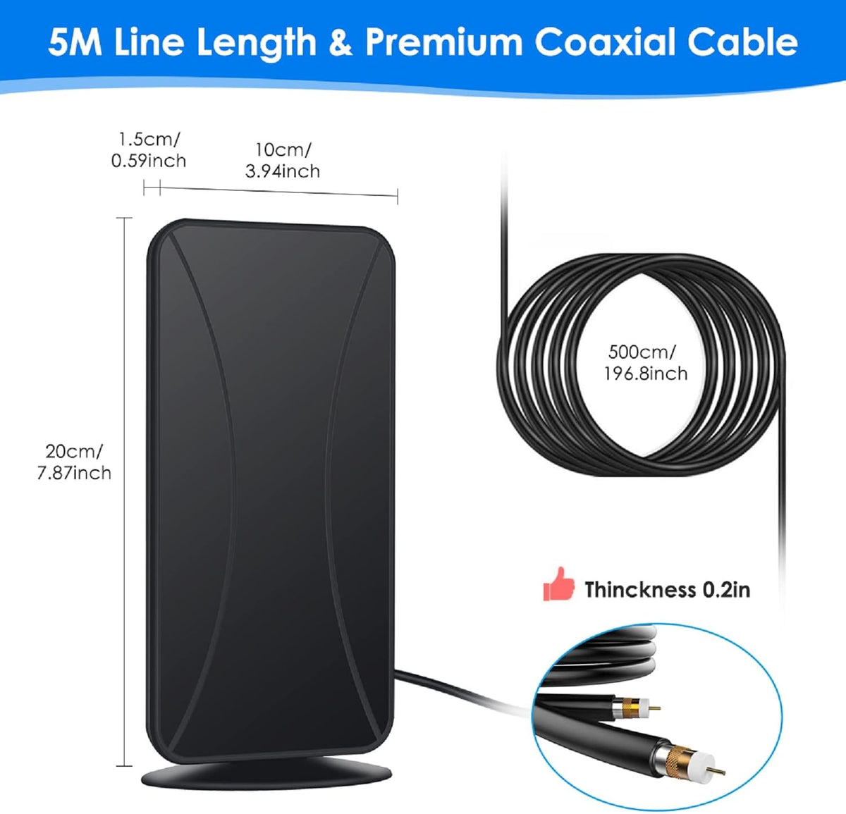 TV Antenna with Amplifier and 17ft Coax Cable X218