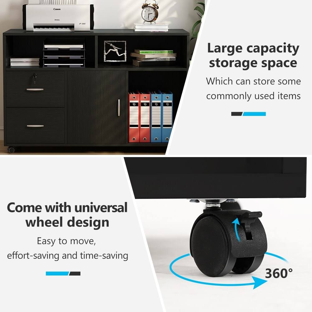 Black 2 Drawer Mobile Lateral File Cabinet with Storage Shelf Z94138