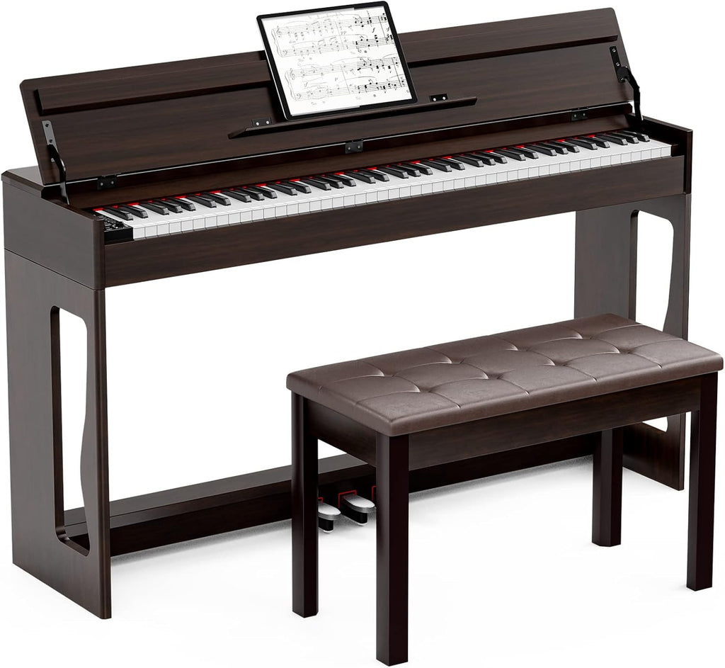 White Full Size Weighted Action Digital Piano with Bench T5175
