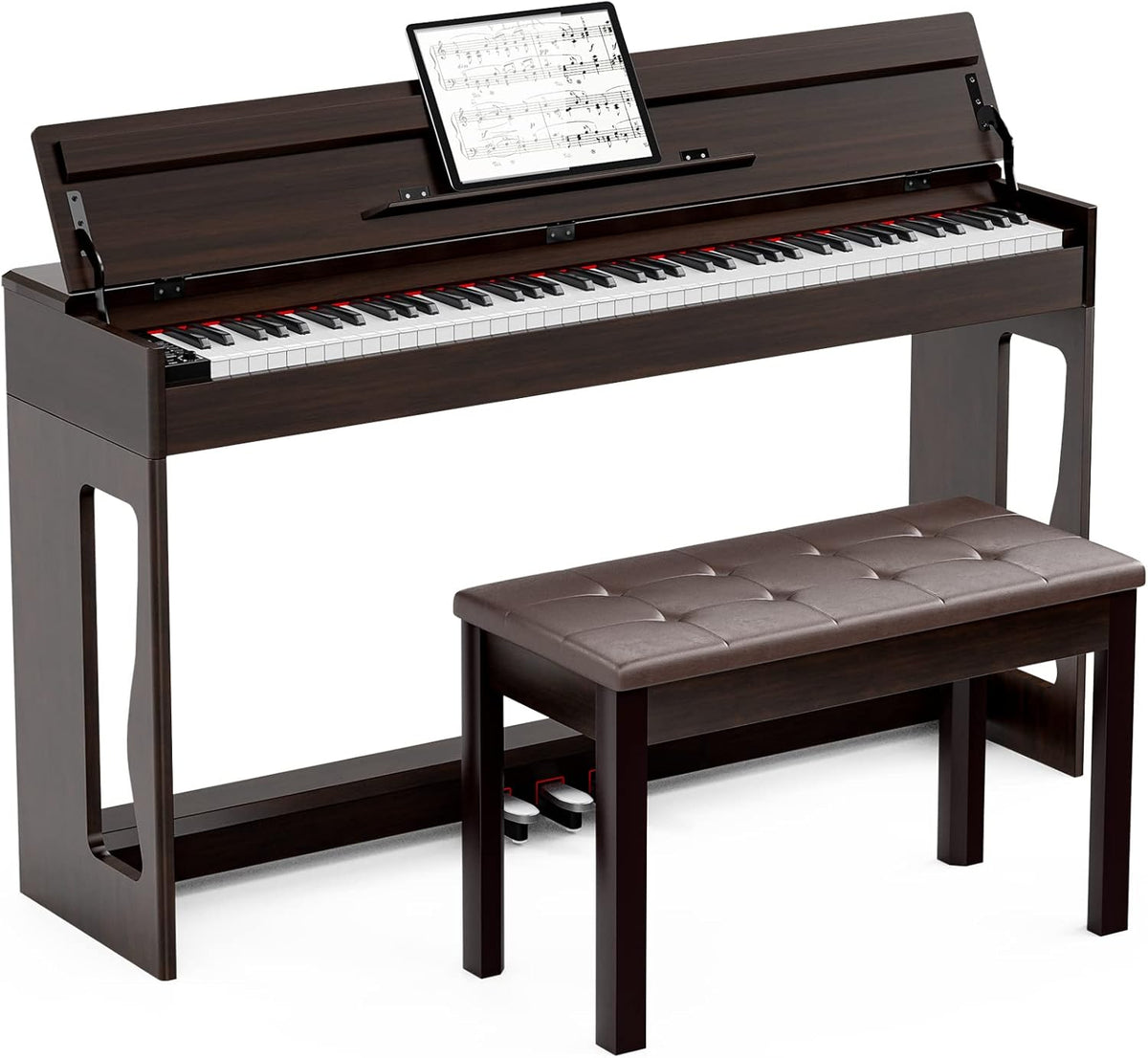 White Full Size Weighted Action Digital Piano with Bench T5175