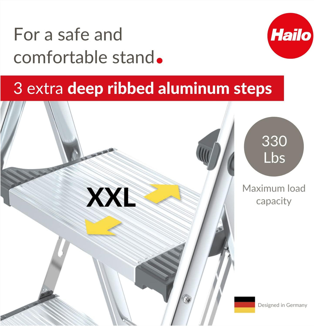 Aluminum Folding Stepladder with Three Extra Large Steps and Storage Tray I99558