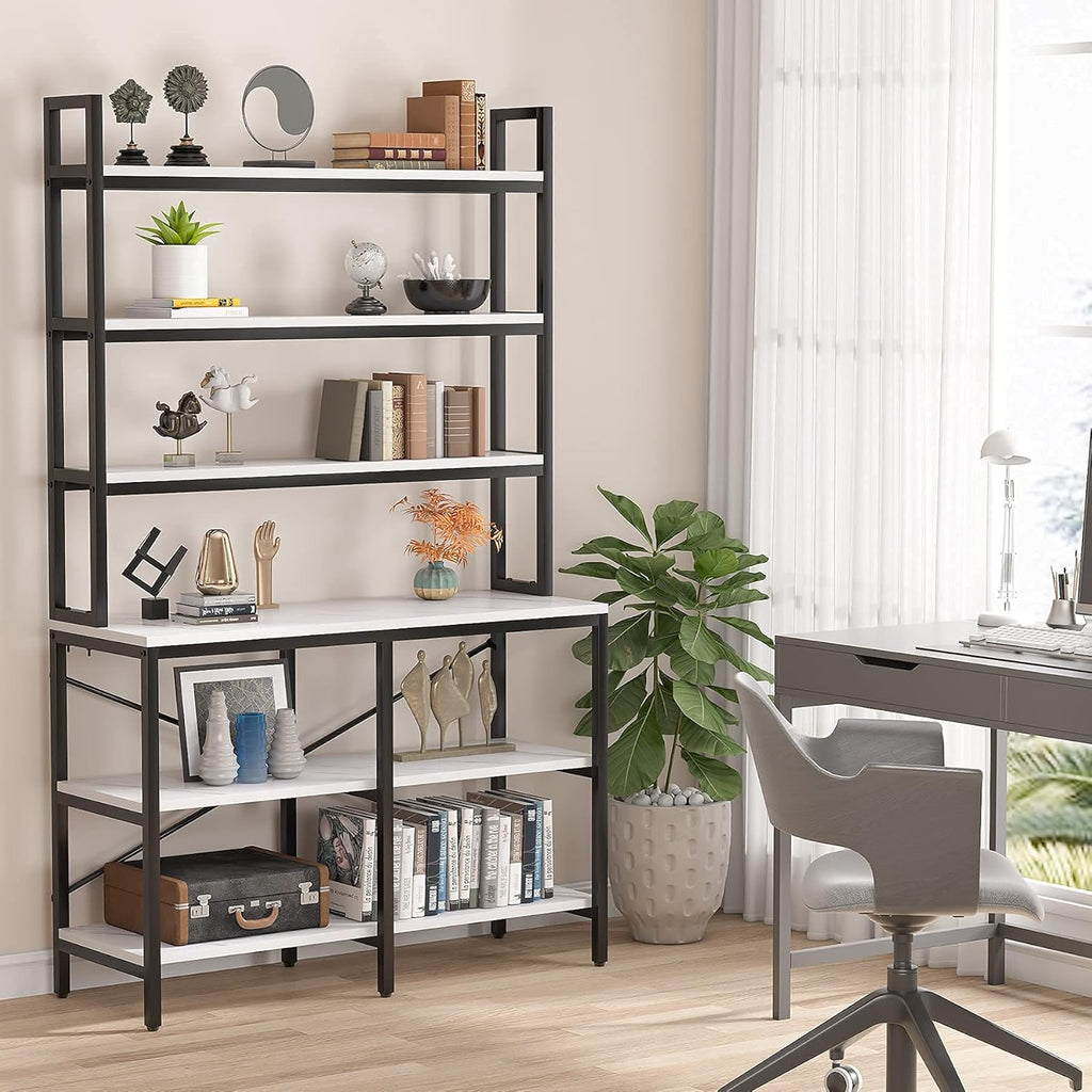 6-Tier Open Tall Bookcase with Iron Tube Frame (White) E1376