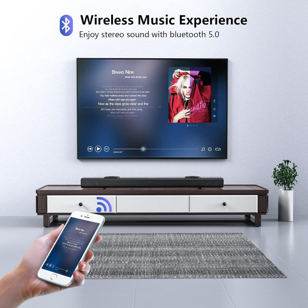 38 Inch Sound Bar with Dual Built-in Subwoofer, 90W, Bluetooth 5.0, Black Z258