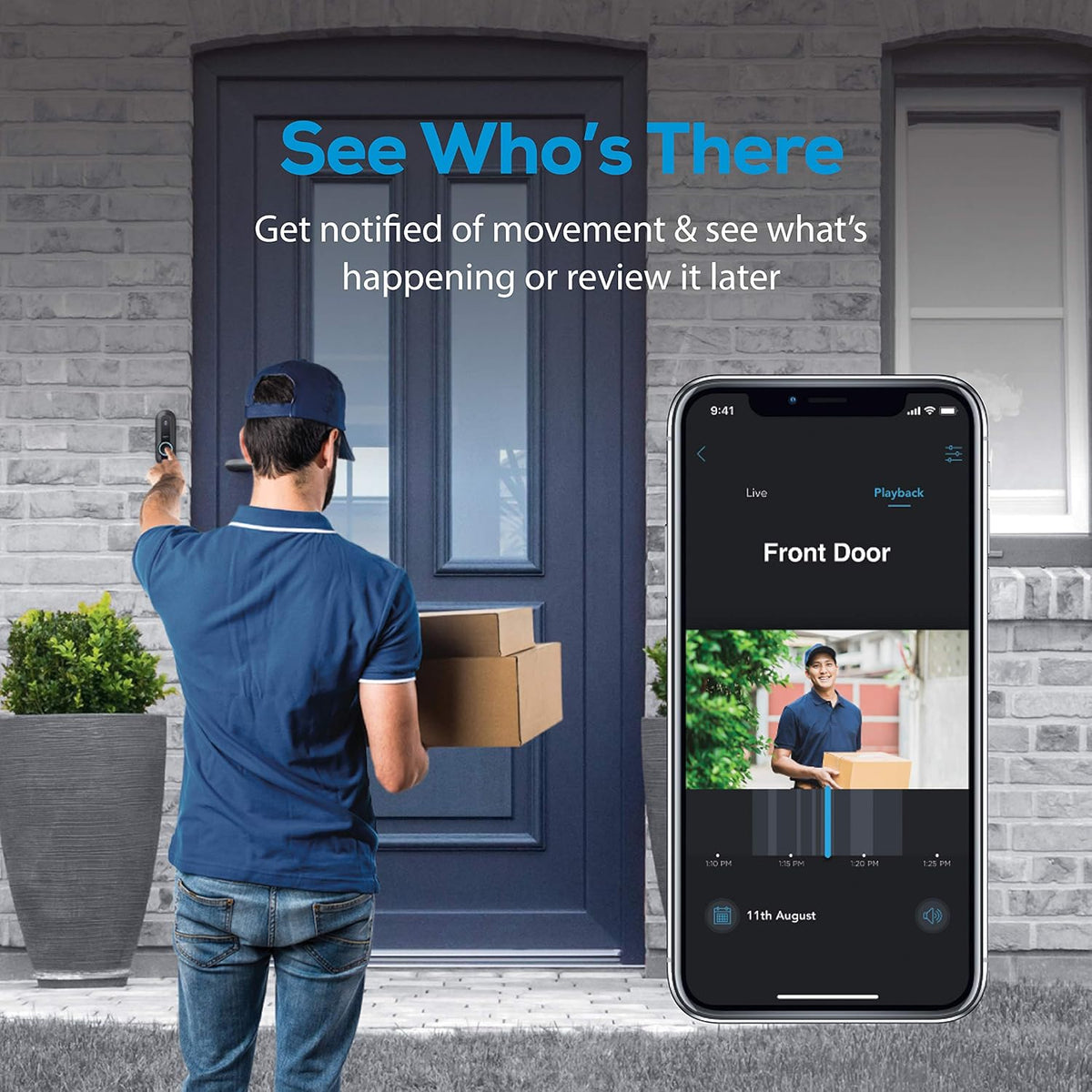 Smart Wifi Doorbell with HD Camera, Night Vision, and Motion Sensor C39262