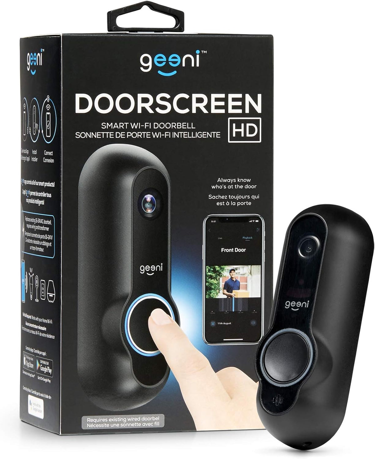 Smart Wifi Doorbell with HD Camera, Night Vision, and Motion Sensor C39262