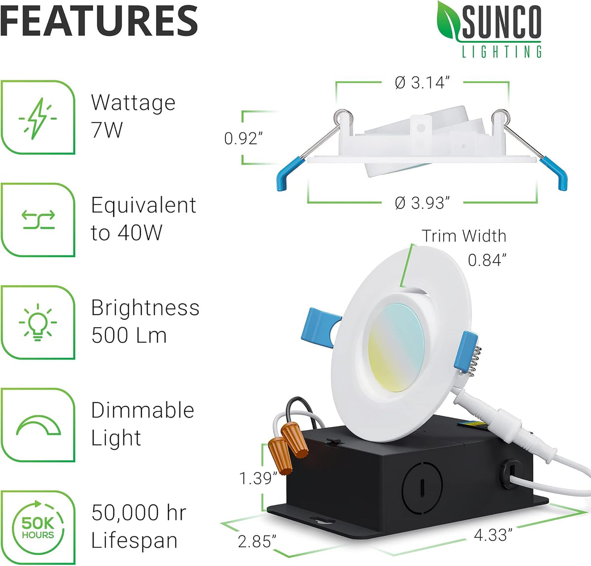 6 Pack Canless 3 Inch Recessed LED Lights J64030