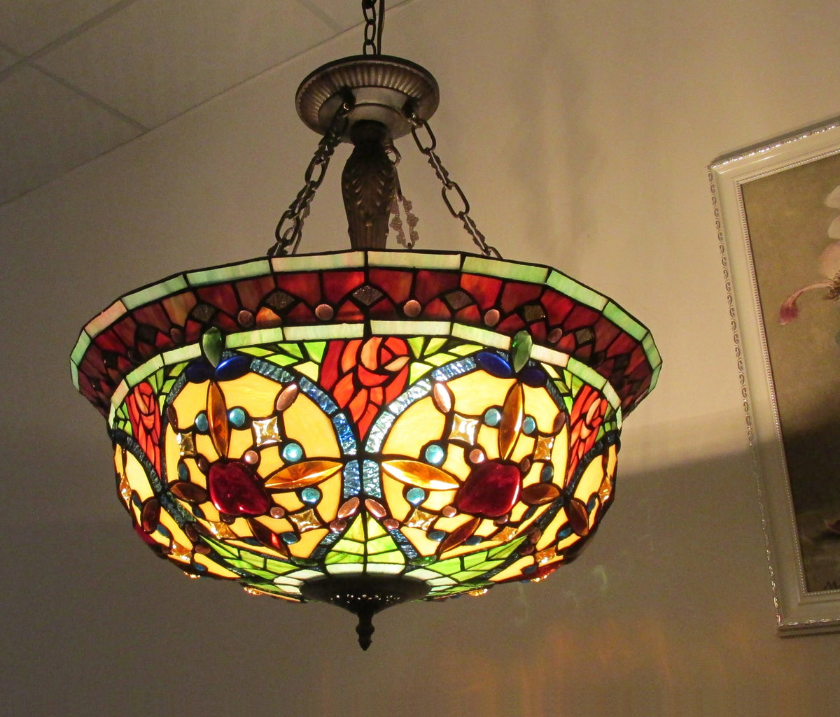 Tiffany-Style 3 Light Inverted Ceiling Pendant 22" Shade D8382