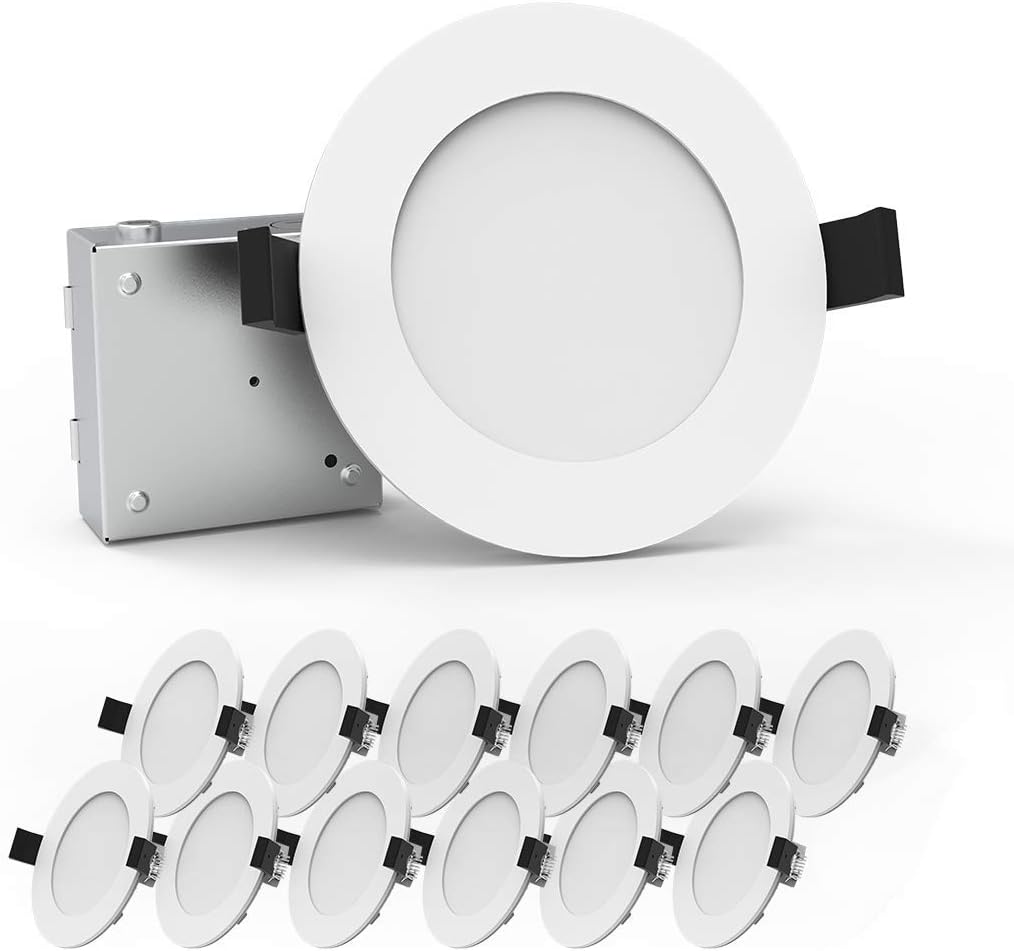 12Pack 6 Inch 12W 80W Eqv 800 Lm Dimmable Ultra Thin LED Recessed Lighting (5000K) D906