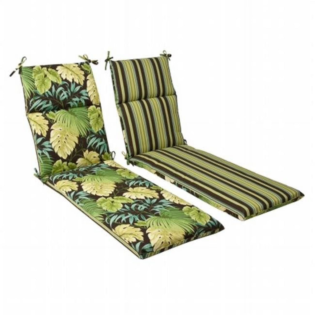 Green/Brown Tropical Striped Reversible Chaise Lounge Cushion E2916