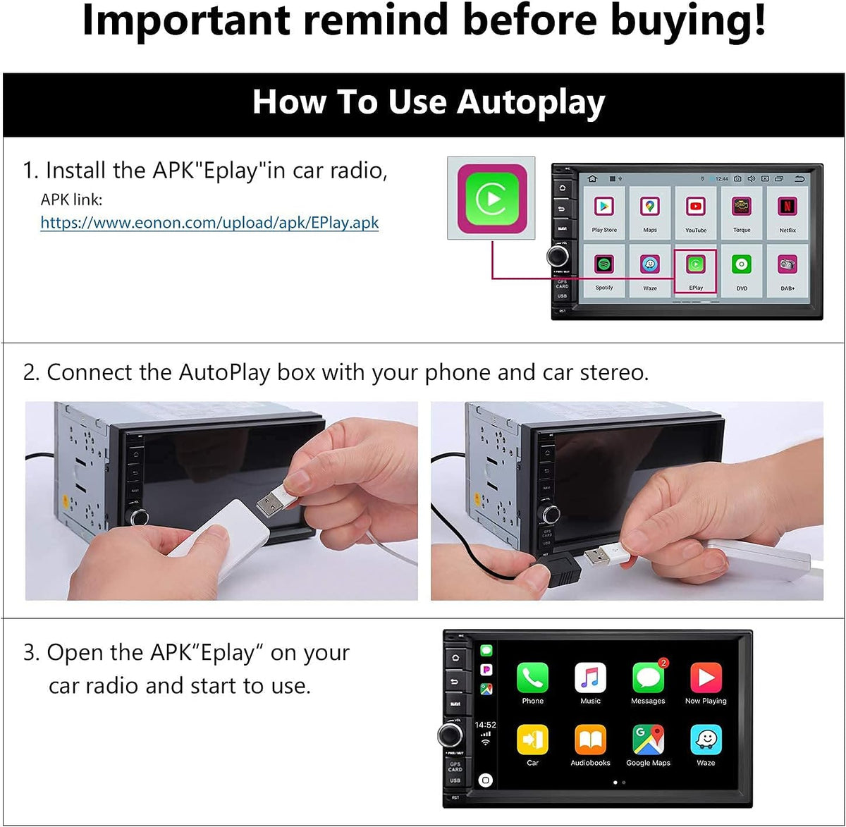 USB Dongle for Android Auto and Car Play Car Radio L555
