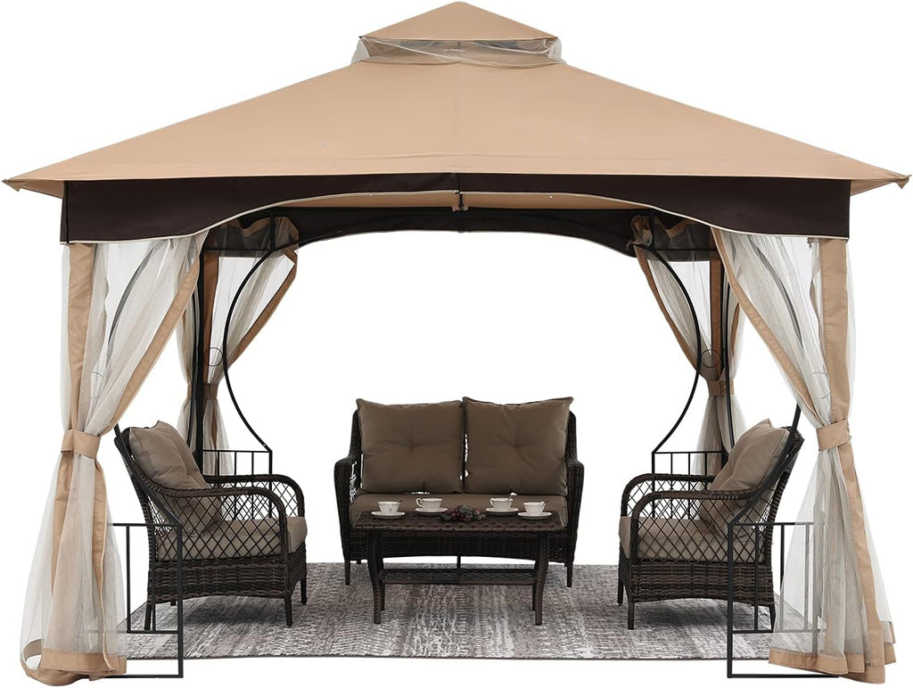 Beige Patio Gazebo with Netting Screen Walls X751567