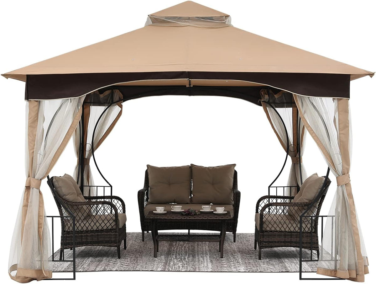 Beige Patio Gazebo with Netting Screen Walls X751567