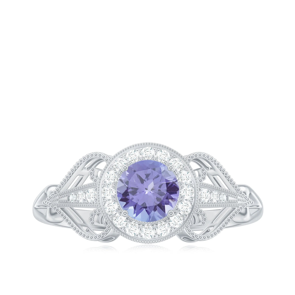 Tanzanite and Diamond Engagement Ring, 925 Sterling Silver, US 4.00 D895