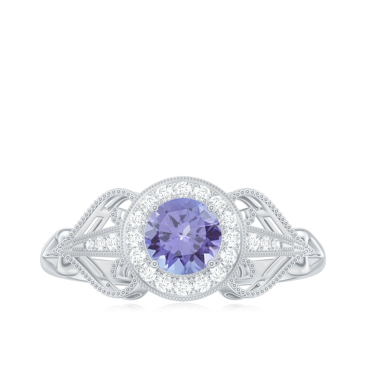 Tanzanite and Diamond Engagement Ring, 925 Sterling Silver, US 4.00 D895