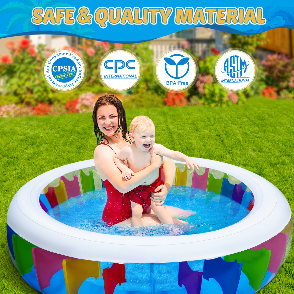 Inflatable PVC Pool with Sprinkler, 180 x 180 x 40 cm K400