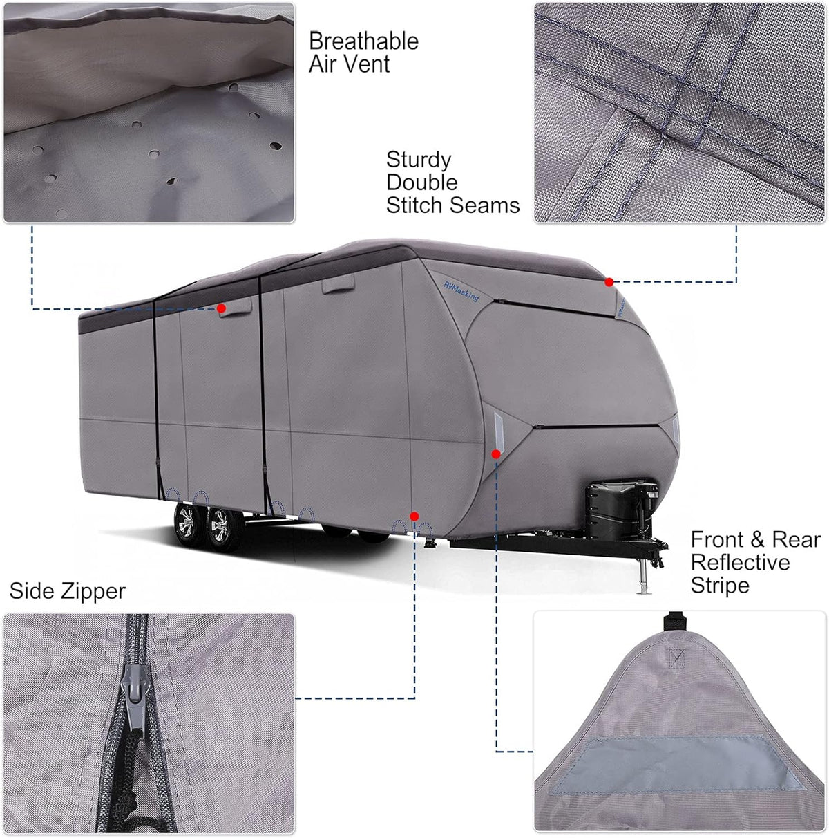Upgraded Waterproof 500D Travel Trailer Cover with 4 Tire Covers, Tongue Jack Cover D55170