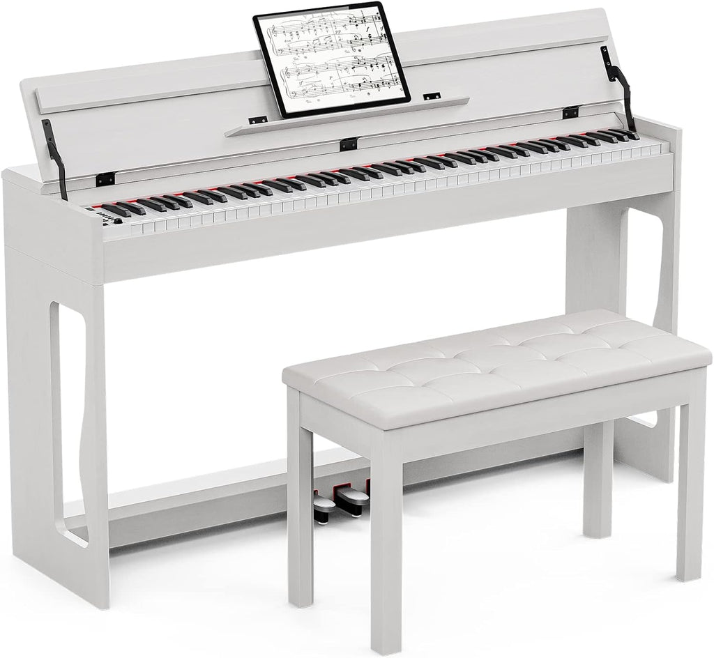 White Full Size Weighted Action Digital Piano with Bench T5175