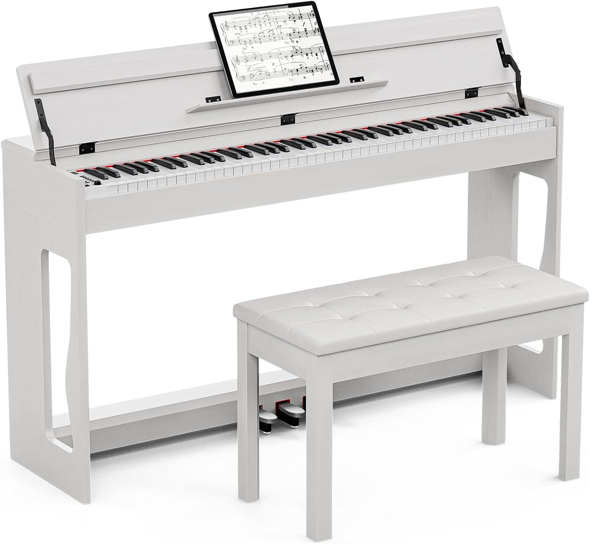 White Full Size Weighted Action Digital Piano with Bench T5175