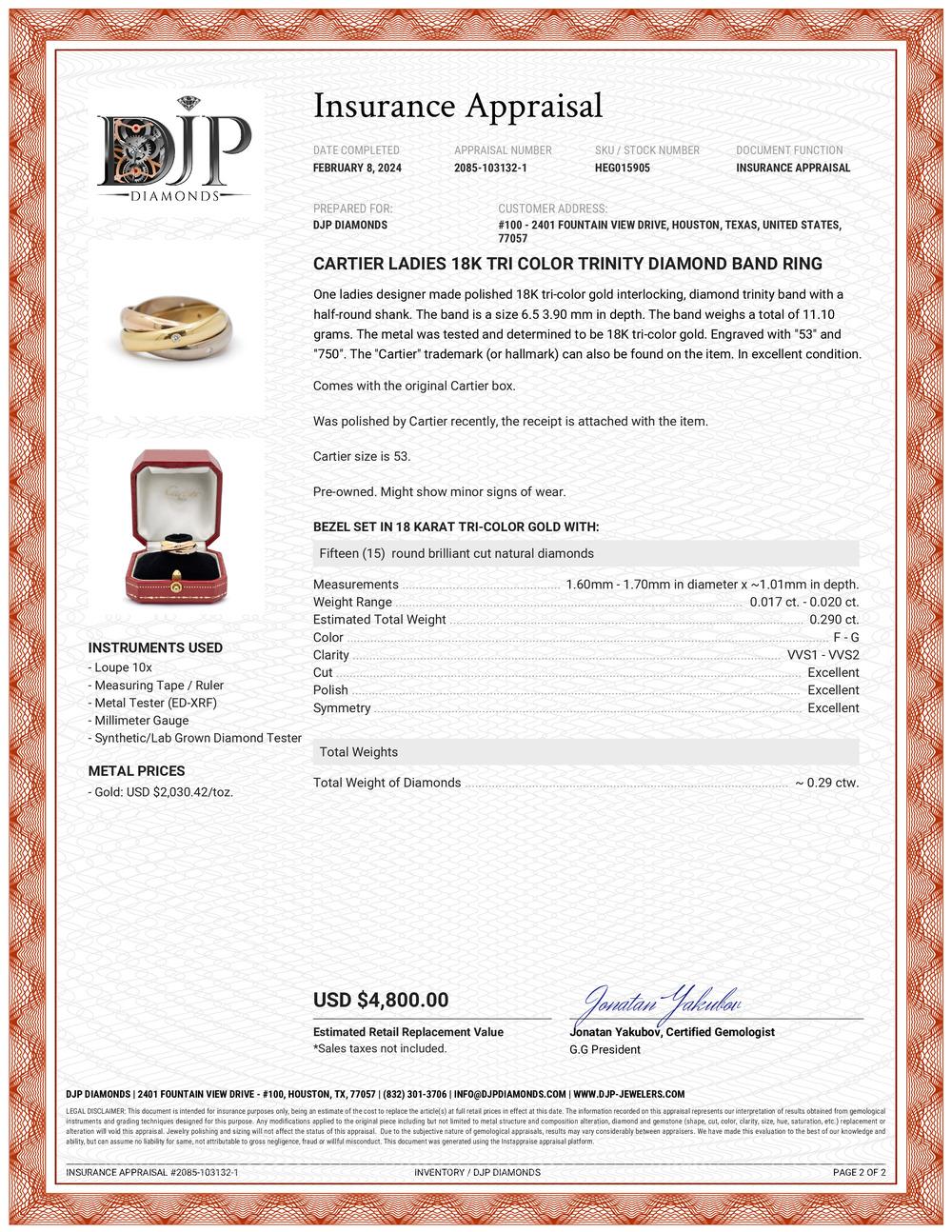 18K Tri Color Diamond Band Ring P39706