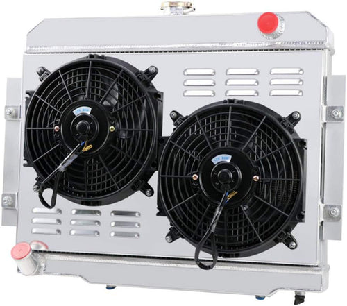 3 Row Core Aluminum Radiator with 2 x 12" Fans and Thermostat Relay Wire Kit for Jeep CJ5 CJ6 CJ7 Scrambler J692