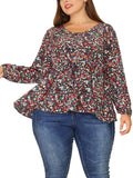 Plus Size V Neck Ruffle Flowy Tunic Blouse S68970