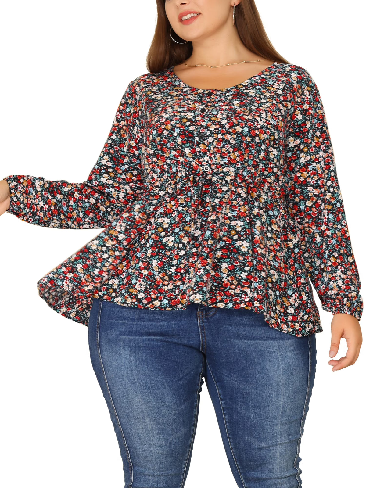 Plus Size V Neck Ruffle Flowy Tunic Blouse S68970
