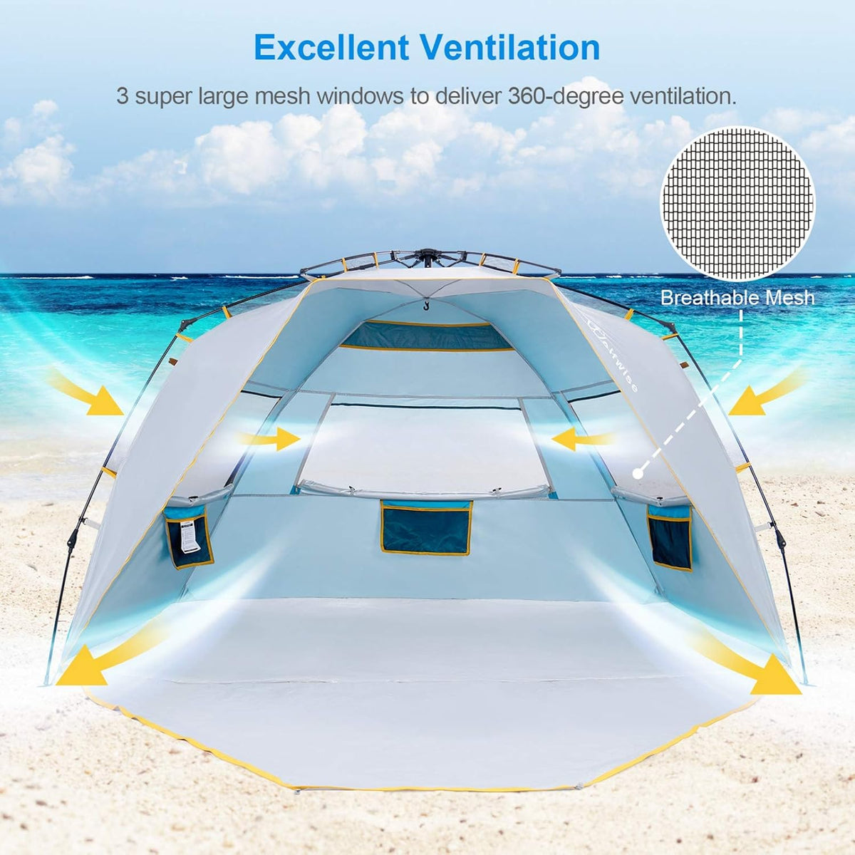 4 Person Instant Beach Tent UPF 50+ Sun Shelter N250