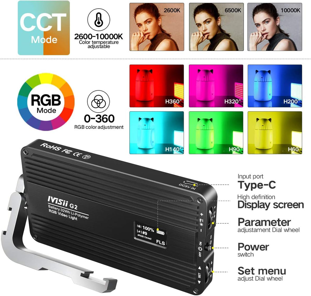 Portable On Camera Light, 2600-10000K 12W Full Color LED Light Panel K236