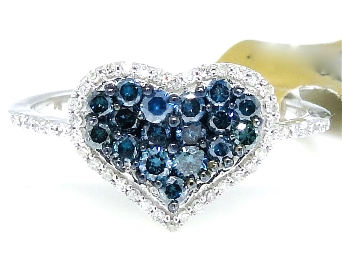 Blue Diamond Heart Ring 10K White Gold U634