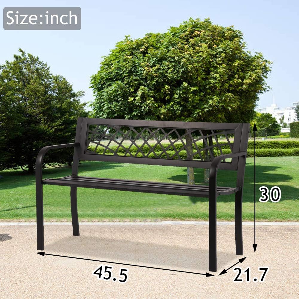 Black Metal Cast Iron Patio Bench with Armrests L328