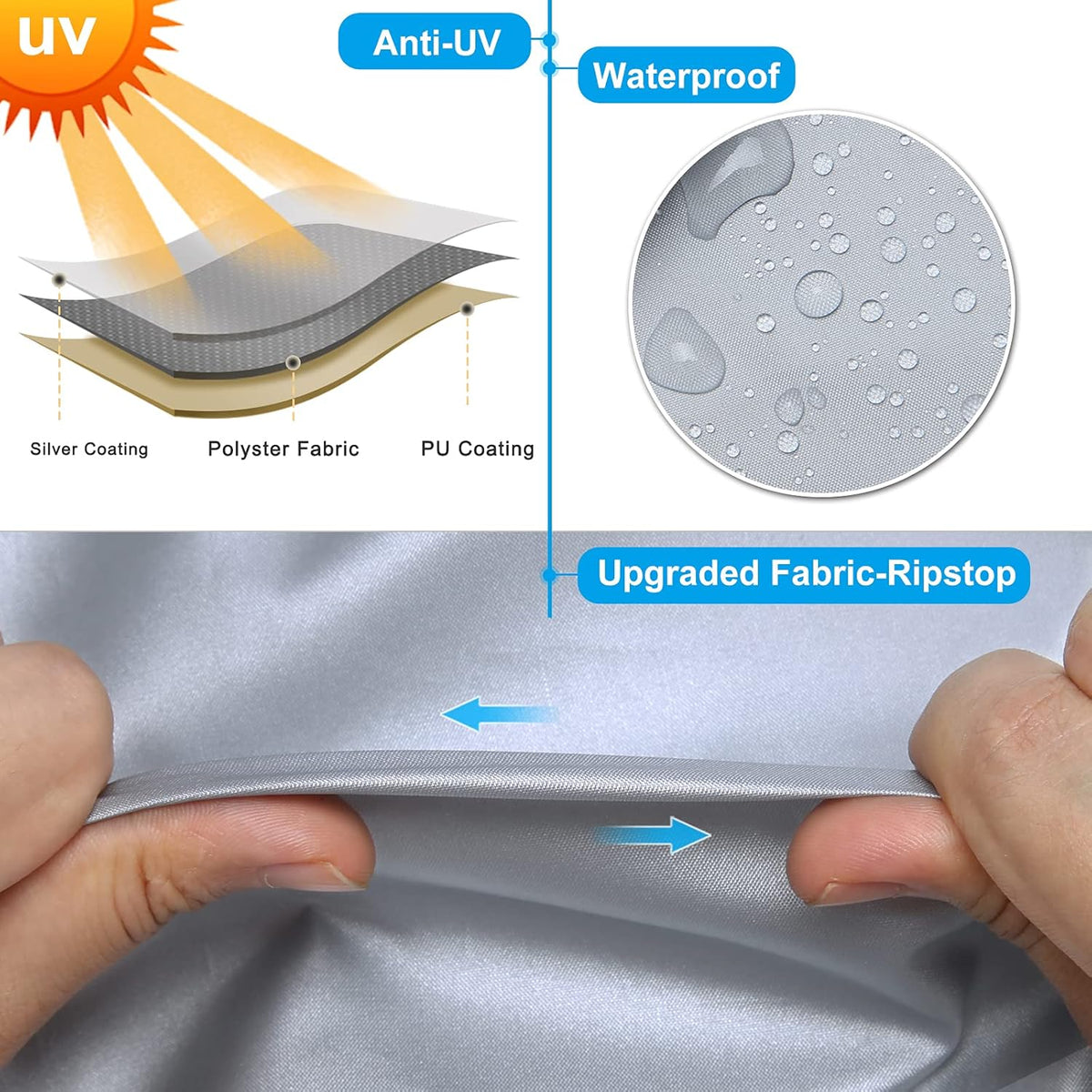 Rip-Stop RV Cover Fits 15'1" - 18' Long Motorhome, Waterproof Camper Cover with Gutter Covers L43511