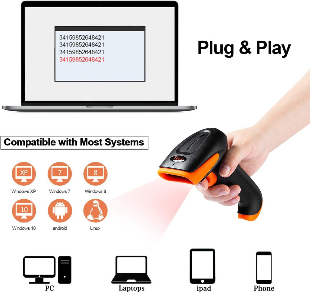 2D QR Barcode Scanner with Stand, Bluetooth & 2.4GHz Wireless & USB Wired, Pack of 2 Y545