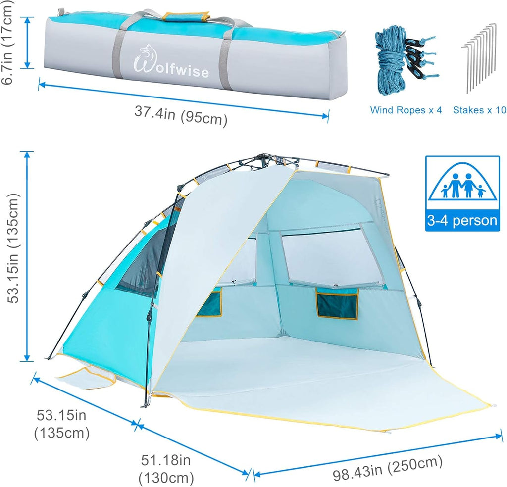 4 Person Instant Beach Tent UPF 50+ Sun Shelter N250