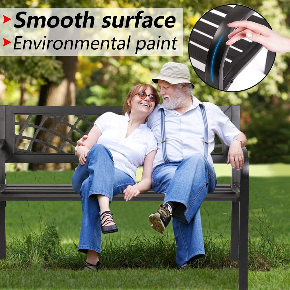 Black Metal Cast Iron Patio Bench with Armrests L328