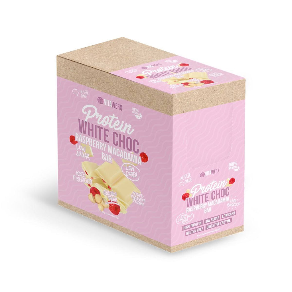 Protein White Chocolate Bar Raspberry Macadamia (12x100g) S930
