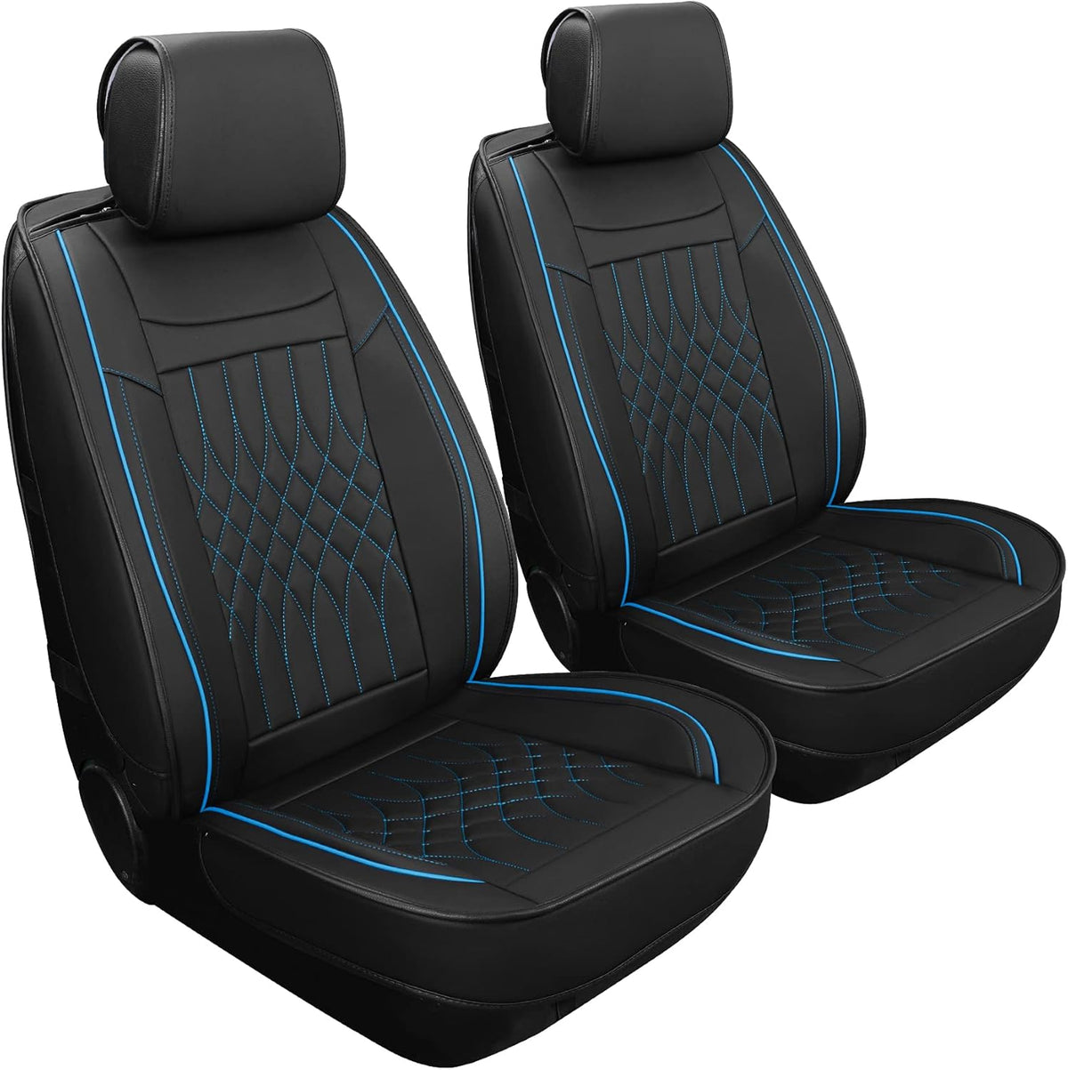 Black & Blue Leather Car Seat Covers Front Pair 2 Pcs Waterproof H744